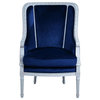Bergere Chair Louis XVI French Hand-Carved Venetian White Wood Blue