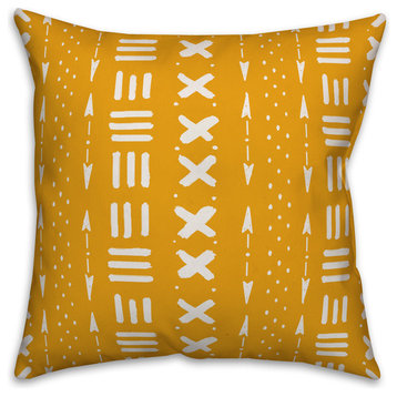 Yellow Tribal Mudcloth Pattern 16x16 Throw Pillow
