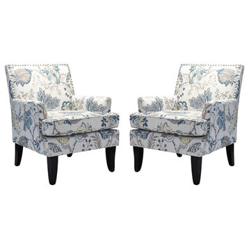Wooden Upholstery Armchair, Set of 2, Blue