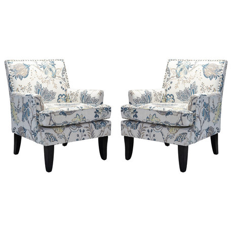 Wooden Upholstery Armchair, Set of 2, Blue