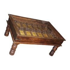 Mogulinterior - Consigned Antique Arabic Calligraphy Indian Hand-Carved Coffee Table - Coffee Tables