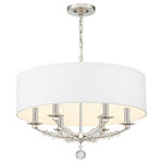 Crystorama - Mirage 6 Light Polished Nickel Chandelier - The eye catching design of the Mirage collection features a polished nickel base with arms dressed in faceted oversized crystal beads. The crisp white silk shade atop the candelabra bulbs exuding soft, ambient glow that is perfect for a contemporary appeal. Stylish, modern and minimal, the Mirage brings luxurious appeal to a variety of interior spaces.