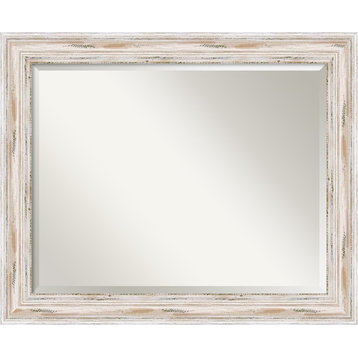 Alexandria White Wash Beveled Wood Bathroom Wall Mirror - 33 x 27 in.