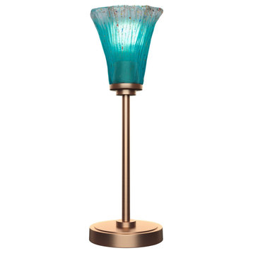 Luna 1-Light Table Lamp, New Age Brass/Fluted Teal Crystal