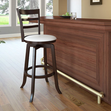 Woodgrove Three Bar Design 43" Wood Barstool, Espresso And White Leatherette