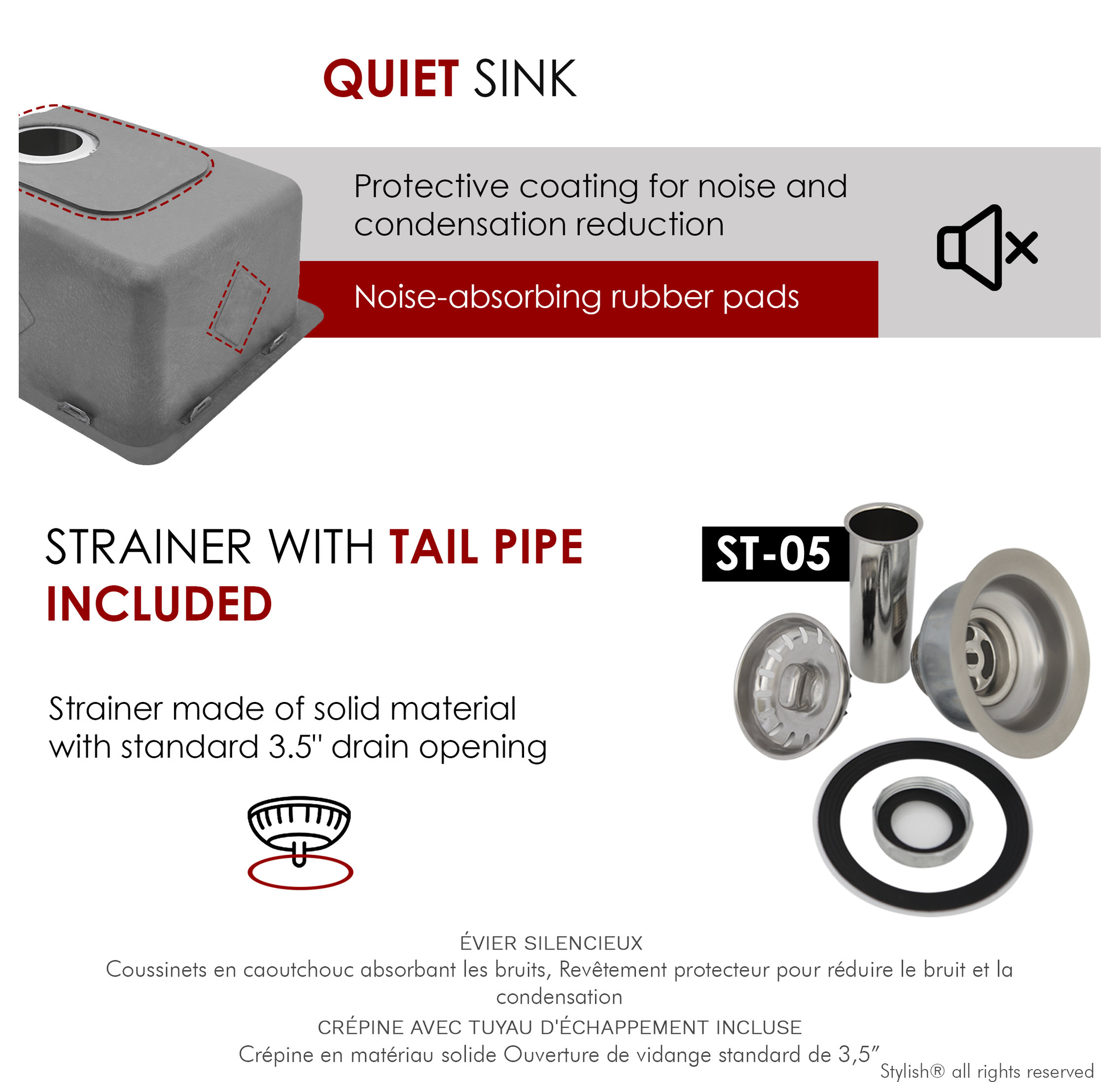 STYLISH 15 inch Single Bowl Undermount and Drop-in Stainless Steel Kitchen Sink