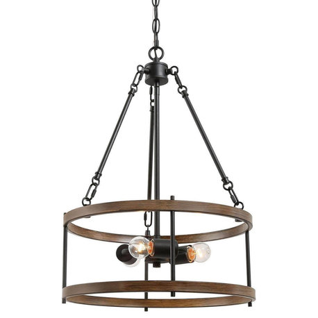 LNC 3-Light Drum Farmhouse Metal Black Pendant Chandelier 23"H