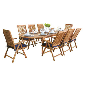 9-Piece Outdoor Teak Dining Set, 94' Extension Oval Table, 8 Marley Arm Chairs Teak Deals