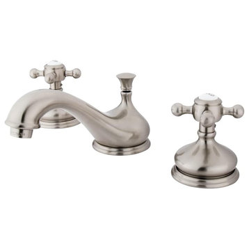 Vintage Widespread Bathroom Faucet, Low Spot & Crossed Levers, Brushed Nickel