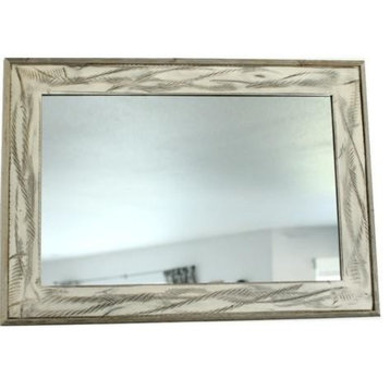 Rustic Mirror, Denali Antique White Heavily Distressed Wood Mirror, 30x36