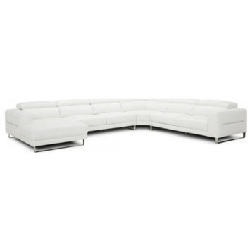 Keisha Contemporary White Full Leather U Shaped Left Facing Sectional Sofa