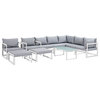 Fortuna 10-Piece Outdoor Aluminum Sectional Sofa Set, White Gray