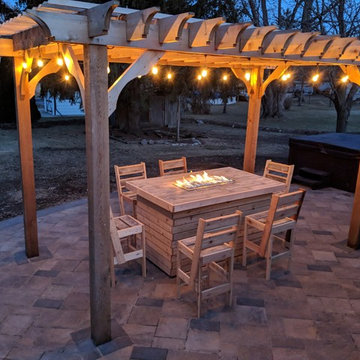 Block Patio, Fire Tabletop, Pergola