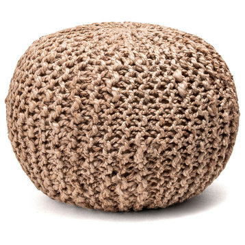 nuLOOM Knitted Jute Ling Contemporary Pouf, Natural, 14"x18"x18"