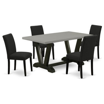 East West Furniture V-Style 5-piece Dining Set with Upholstered Seat in Black
