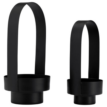 Set of 2 14/17", Metal Lantern, Black