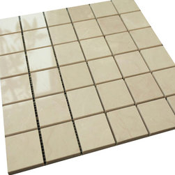 Polished 6x6 Square Bright Beige Stone Tile Mosaics - Home Decor