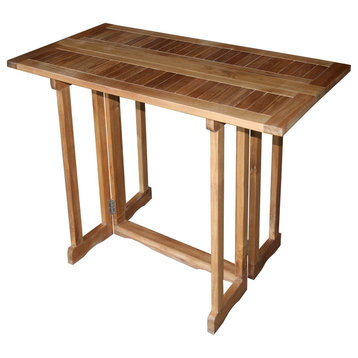 Teak Wood Hatteras Rectangular Folding Outdoor Patio Bar Table, 55"x28"