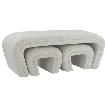 Odelia Boucle Fabric Upholstered Nesting Bench, Cream