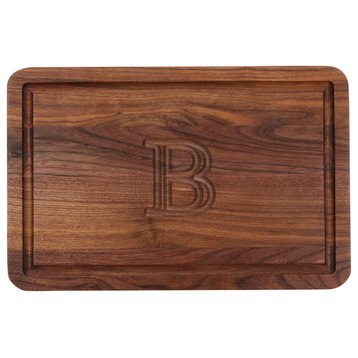BigWood Boards Rectangle Monogram Walnut Cutting Board, B