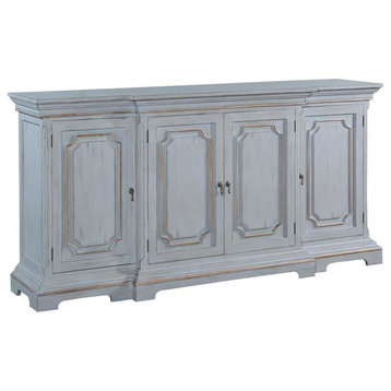 Sideboard Edward Pewter Finish Solid Wood Gold Accents 4- Door