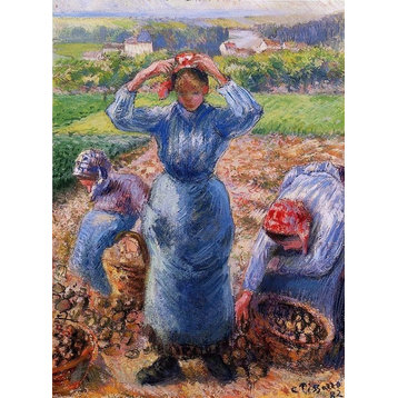 Camille Pissarro Peasants Harvesting Potatoes, 21"x28" Wall Decal