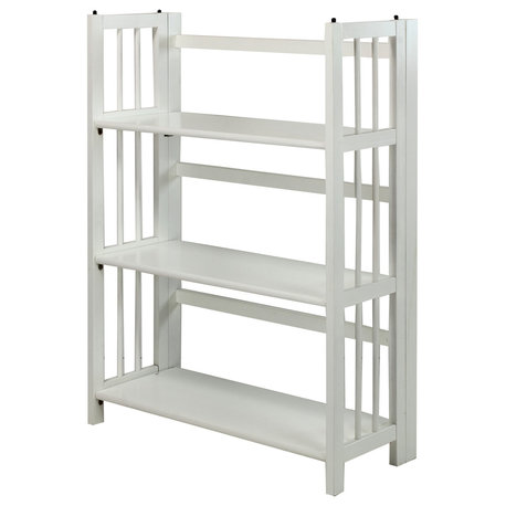 3 Shelf Folding Bookcase, White, Large, 3 Shelf
