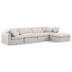 Meridian Furniture - Indulge Upholstered Modular L-Shaped Sectional, Cream, 5-Piece: 2 Armless Chair, 2 Corner Chair, 1 Ottoman, Down Stuffed Linen Textured Fabric - Experience ultimate comfort and style with our cream linen textured fabric Indulge Sectional. The luxurious linen texture of the fabric will elevate the aesthetic of any room. This sofa provides ample space for you to relax while its modular build offers the option of unlimited configurations. Whether you're looking to add a stylish element to your living room or a comfortable seating option to your bedroom, this sofa is the perfect choice.