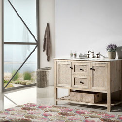 48 inch Rustic White Wash Bathroom Vanity Marble Top - Bathroom Vanities And Sink Consoles