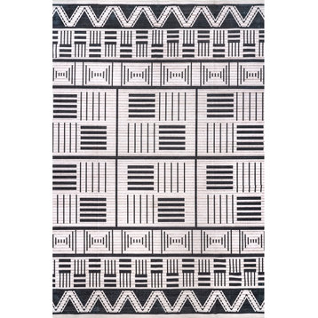 nuLOOM Evia Tribal Stripes Machine Washable Area Rug, Charcoal 8' x 10'