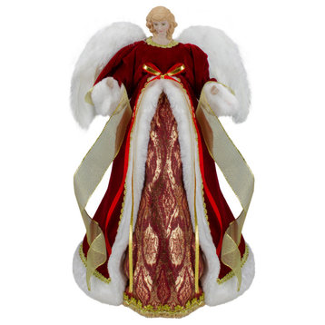 18" Red and Gold Angel in a Dress Christmas Tree Topper, Unlit