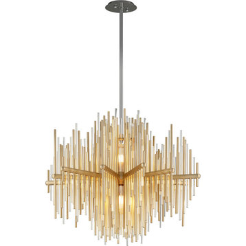Theory 30" LED Pendant, Gold Leaf With Polished Stainless Accents