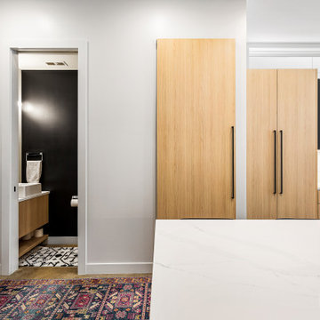 Sophisticated matte black and warm rift cut oak collision