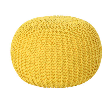 GDF Studio Belle Knitted Cotton Pouf, Yellow