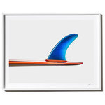 Timothy Hogan Studio - "Plastic Fantastic" Surf Art Photograph, White Frame, 14''x18'' - Plastic Fantastic Single Fin Surfboard Print by Timothy Hogan. Sunny, fun and bright would be used to describe this image. The orange rails and brilliant blue single fin on this vintage surfboard add a splash of color while the sleek outline completes a modern look. This bold orange and blue single fin was the personal surfboard of legendary surfer Jeff Hackman. Photographed by Timothy Hogan at the Surfing Heritage and Cultural Center in San Clemente, California.