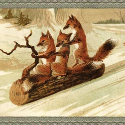 Sledding Foxes Print in Silver Frame - Fine Art Prints