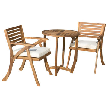 GDF Studio Toulon 3-Piece Teak Finish Acacia Wood Bistro Set, Teak