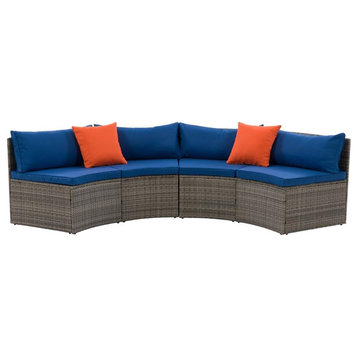 CorLiving Patio Sectional Bench Set 2pc - Grey with Oxford Blue Fabric Cushions