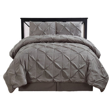 Oxford Pinch Pleat Comforter Set, Down Alternative Fill, Gray, California King