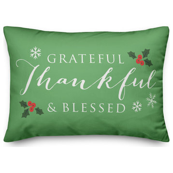 Light Green Grateful Thankful Blessed 20x14 Spun Poly Pillow