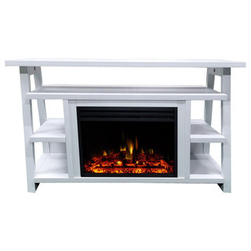 32" Sawyer Electric Fireplace Mantel With Enhanced Logs and Flames, White