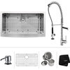 Farmhouse Stainless Steel Kitchen Sink, Faucet and Soap Dispenser, Chrome, 36"