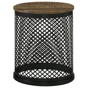 Aurora Round Accent Table With Drum Base Natural and Black