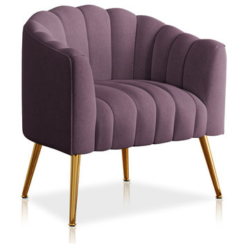 Oversized Pumpkin  Accent Chair,  Velvet Upholstered  Armchair for Living Room, Purple