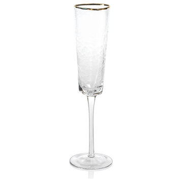 Kampari Triangular Champagne Flutes Clear With Gold Rim, Set of 4