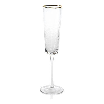 Kampari Triangular Champagne Flutes Clear With Gold Rim, Set of 4