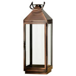 Serene Spaces Living - Serene Spaces Living Copper Finish Steel and Glass Square Lantern, 12"and 4" - You'll love the simple square shape and beautiful copper color of this metal lantern. It is made of steel with an antique copper finish and clear glass panels with a magnetic door. The classic square shape and neutral color makes it perfect for various decor styles like modern, vintage, rustic, beach or farmhouse. Use this lamp as a decorative centerpiece for indoor fall decor, to light up the home at Christmas, as a hurricane candleholder lantern for outdoor garden parties. Sold individually, this lantern measures 12" Tall and 4" Square and fits up to a 3-inch diameter pillar candle. CLEANING INSTRUCTIONS - Wipe with a wet cloth gently to clean the glass panels and metal frame to maintain its shiny look. Serene Spaces Living specializes in creating accent pieces made with love that will look great anywhere in your home.