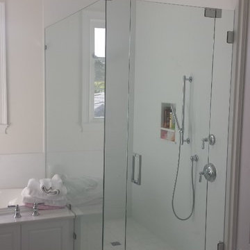 90 Degree Frameless Shower with a Notched Panel