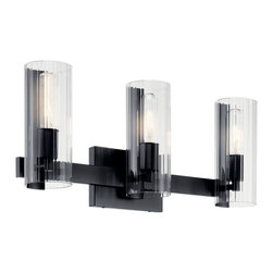 Kichler Lighting, LLC. - Jemsa 22.75" 3 Light Vanity With Clear Fluted Glass, Black - Bathroom Vanity Lighting