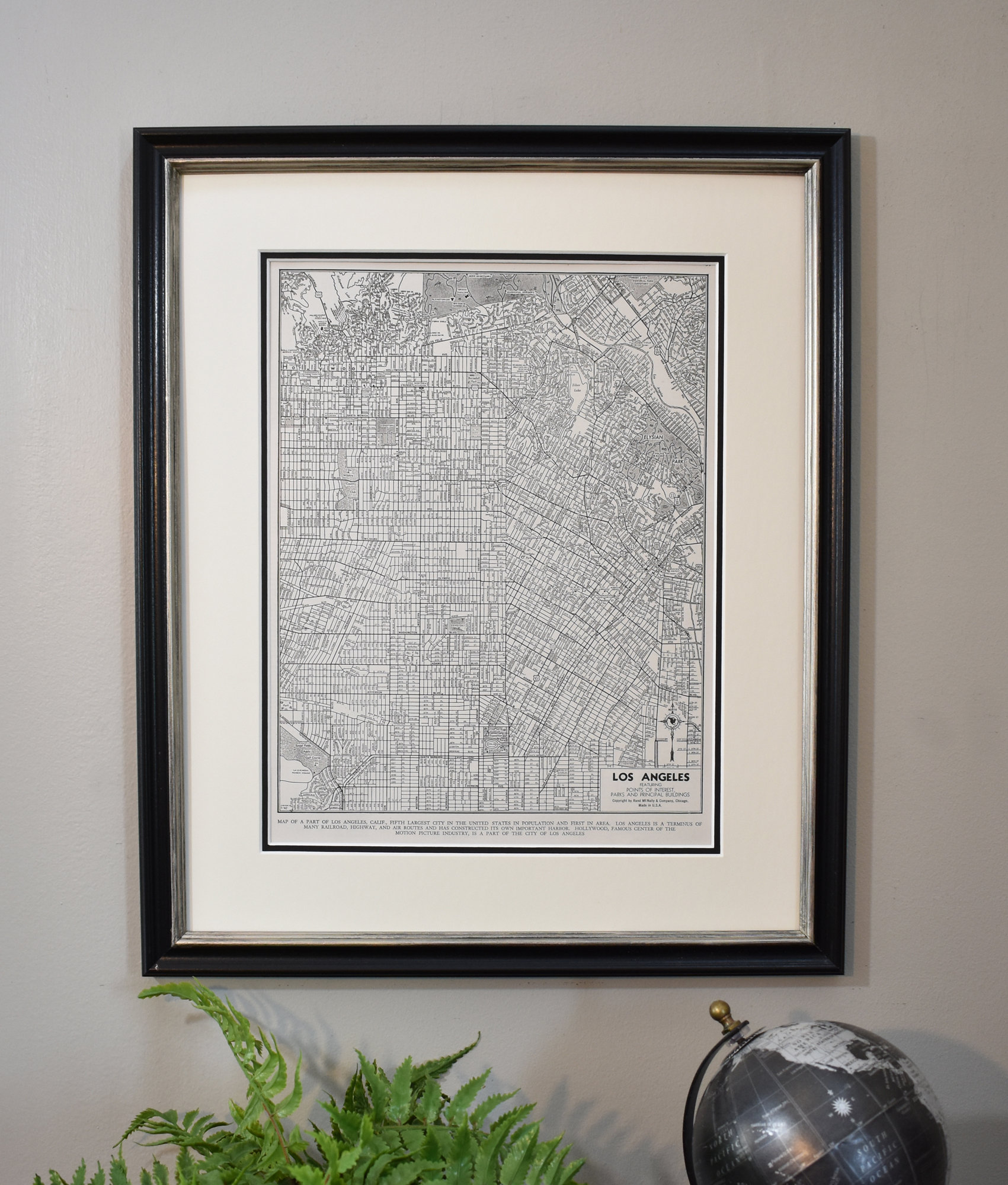 Vintage Los Angeles Map, Framed Original LA Map-Authentic 1940s